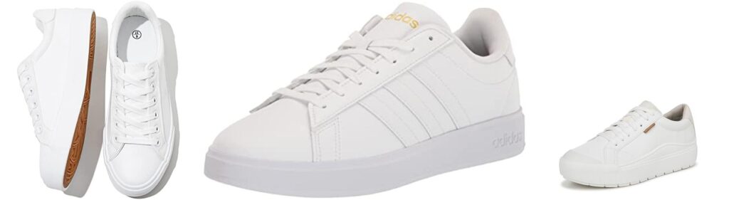 White Leather Sneakers For Women combined image