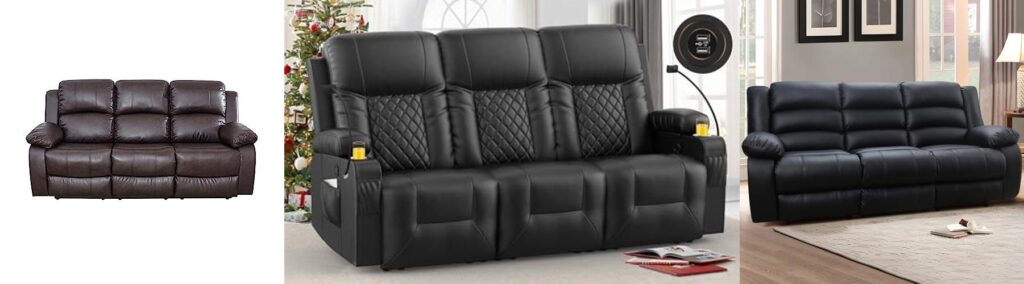 leather couches with recliners combined image