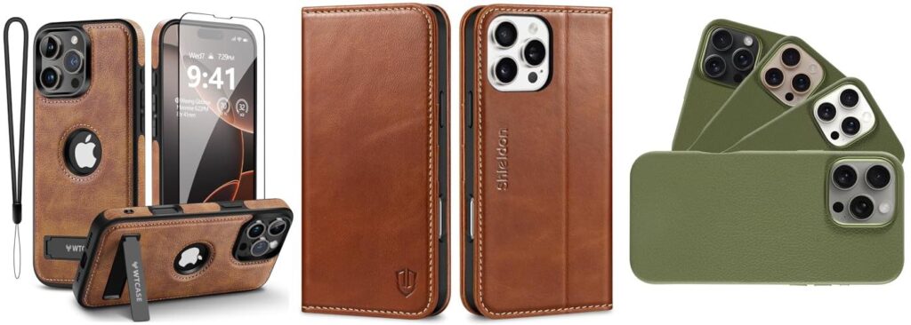 leather iphone 16 pro max cases combined image