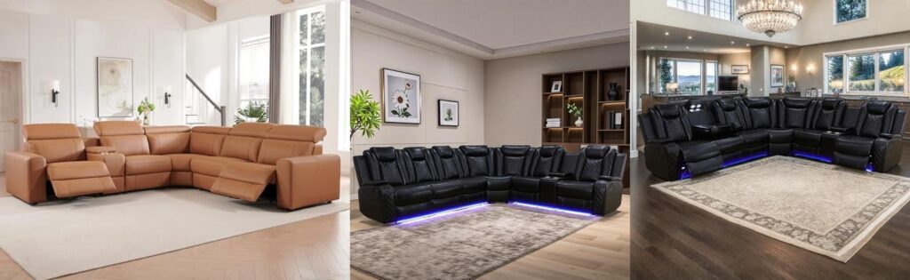 leather sectional recliner combined image