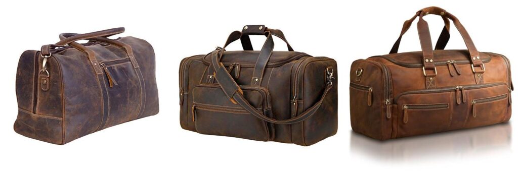 mens leather duffel bag combined image