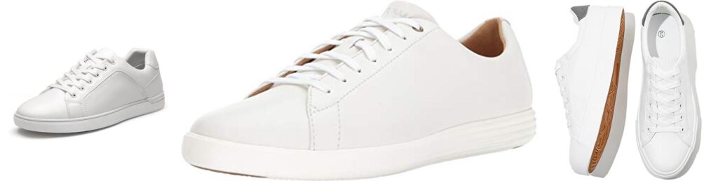 MenS White Leather Sneakers combined image 1